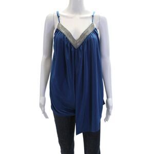 Robbi & Nikki Womens Embellished V-neck Sleeveless Drape Blouse Top Blue Size M